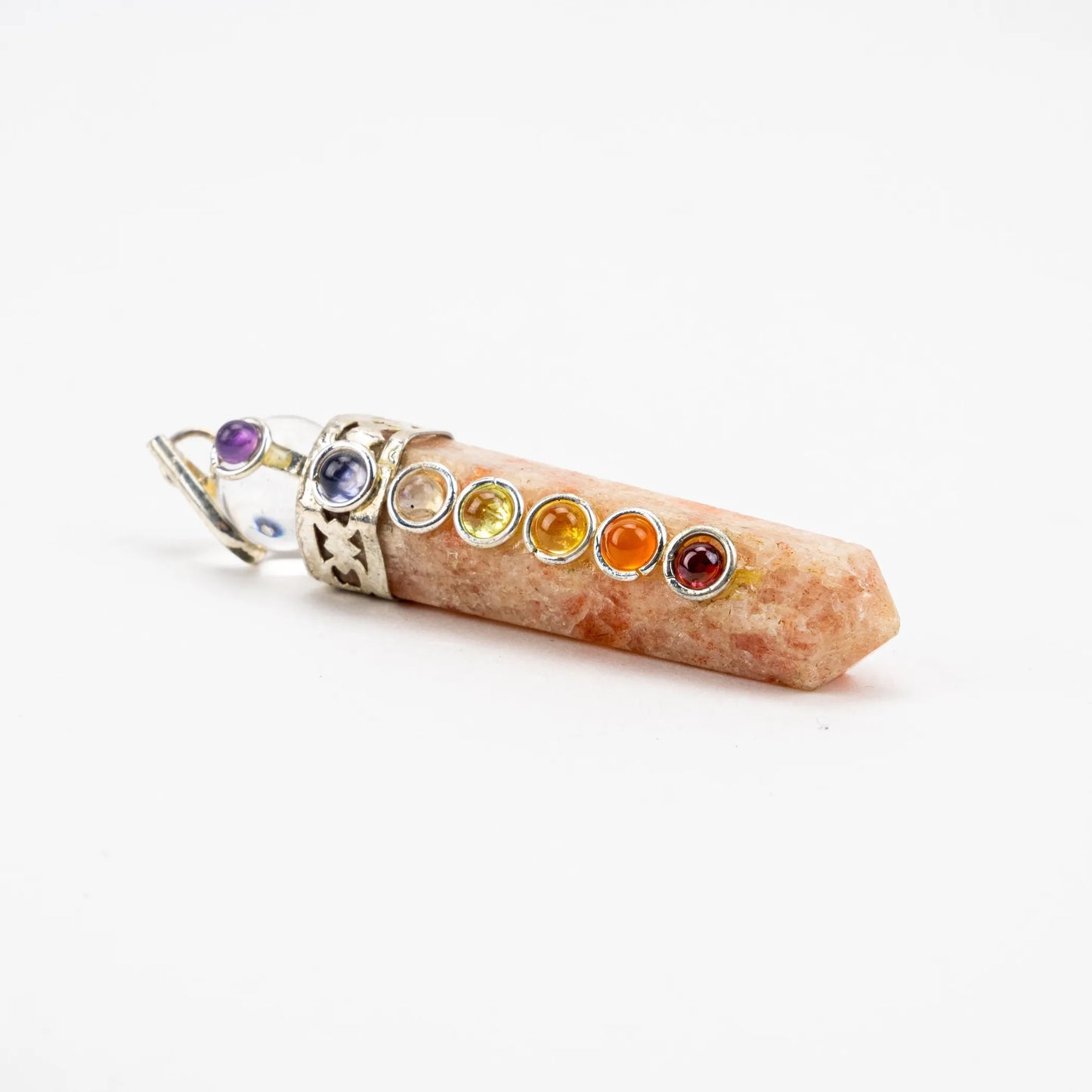 Chakra Pencil Point Pendant w/ Crystal Ball | 4mm Cabochons | India