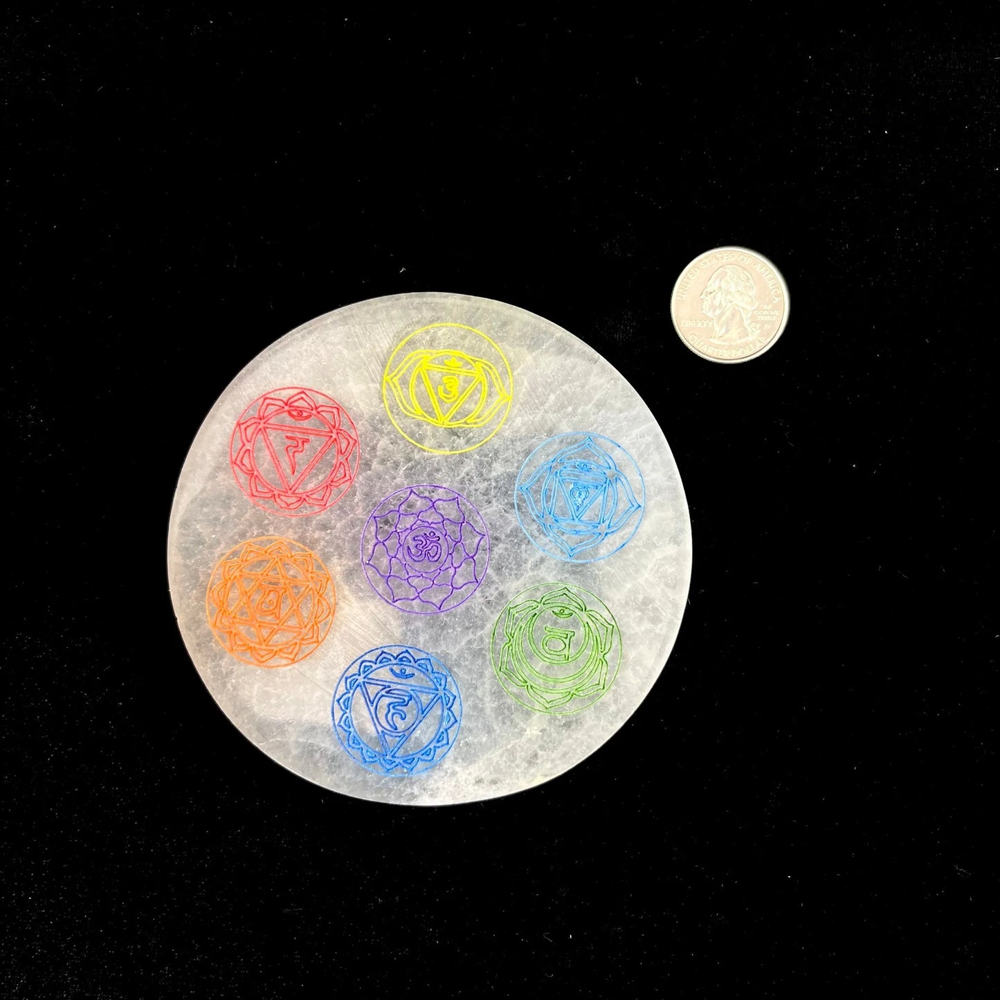 Selenite Mixed Color Chakra | Round Plate | 10cm | Morocco