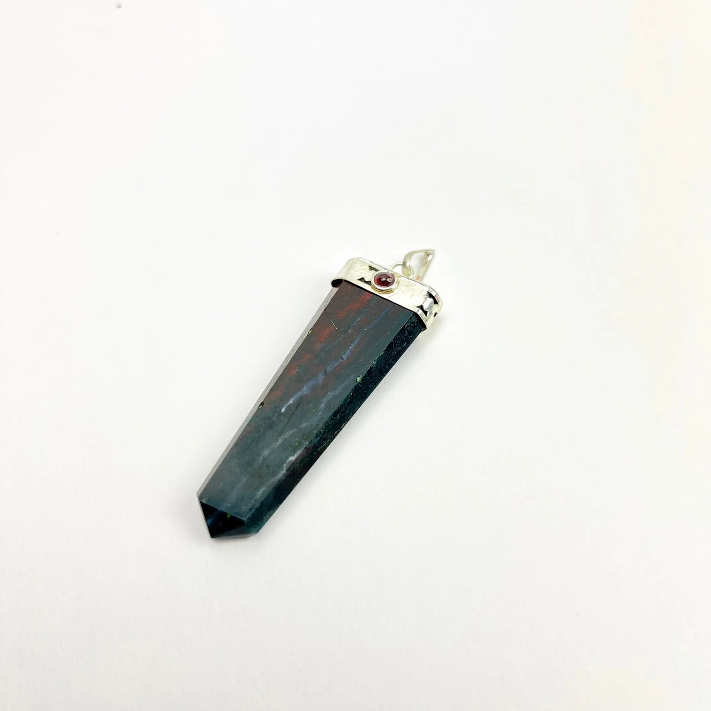 Gemstone Flat Tapered Pendant w/ Garnet Cabochon