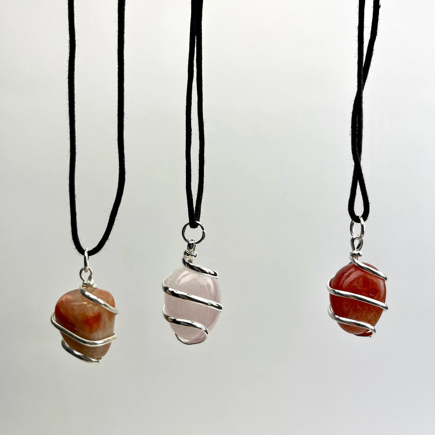 *Tumbled Stone Pendant - Black Cord